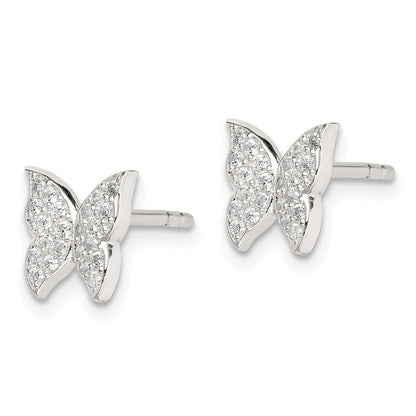 Sterling Silver Cz Butterfly Post Earrings