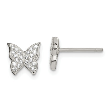 Sterling Silver Cz Butterfly Post Earrings