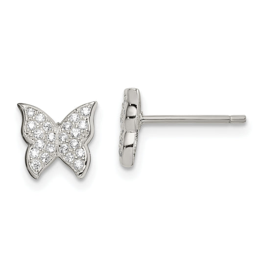 Sterling Silver Cz Butterfly Post Earrings
