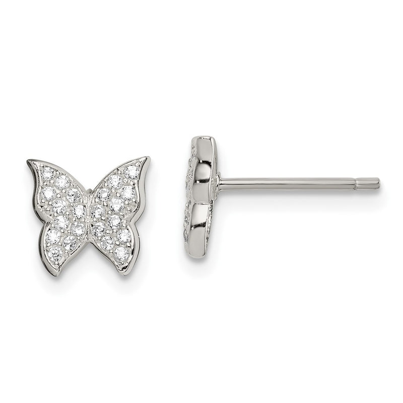 Sterling Silver Cz Butterfly Post Earrings