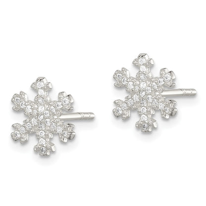 Sterling Silver Cz Snowflake Post Earrings