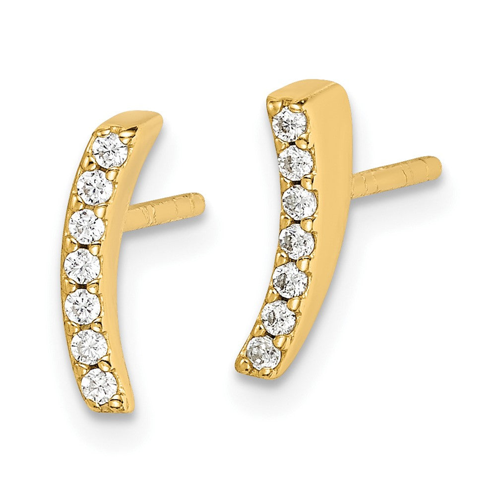 Sterling Silver Gold-Tone Polished Cz Curved Wedge Post Earrings