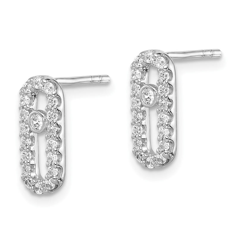 Sterling Silver Rhodium-Plated Polished Cz Link Post Earrings