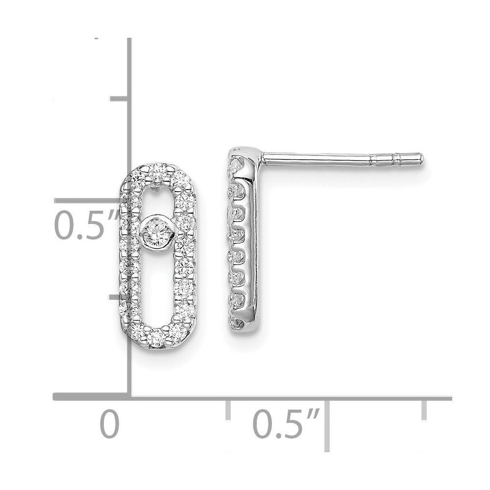 Sterling Silver Rhodium-Plated Polished Cz Link Post Earrings