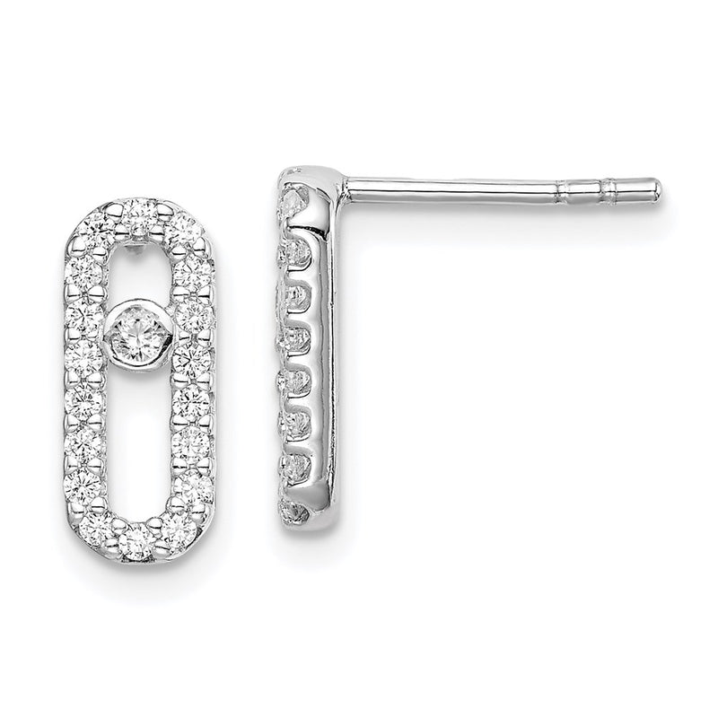 Sterling Silver Rhodium-Plated Polished Cz Link Post Earrings