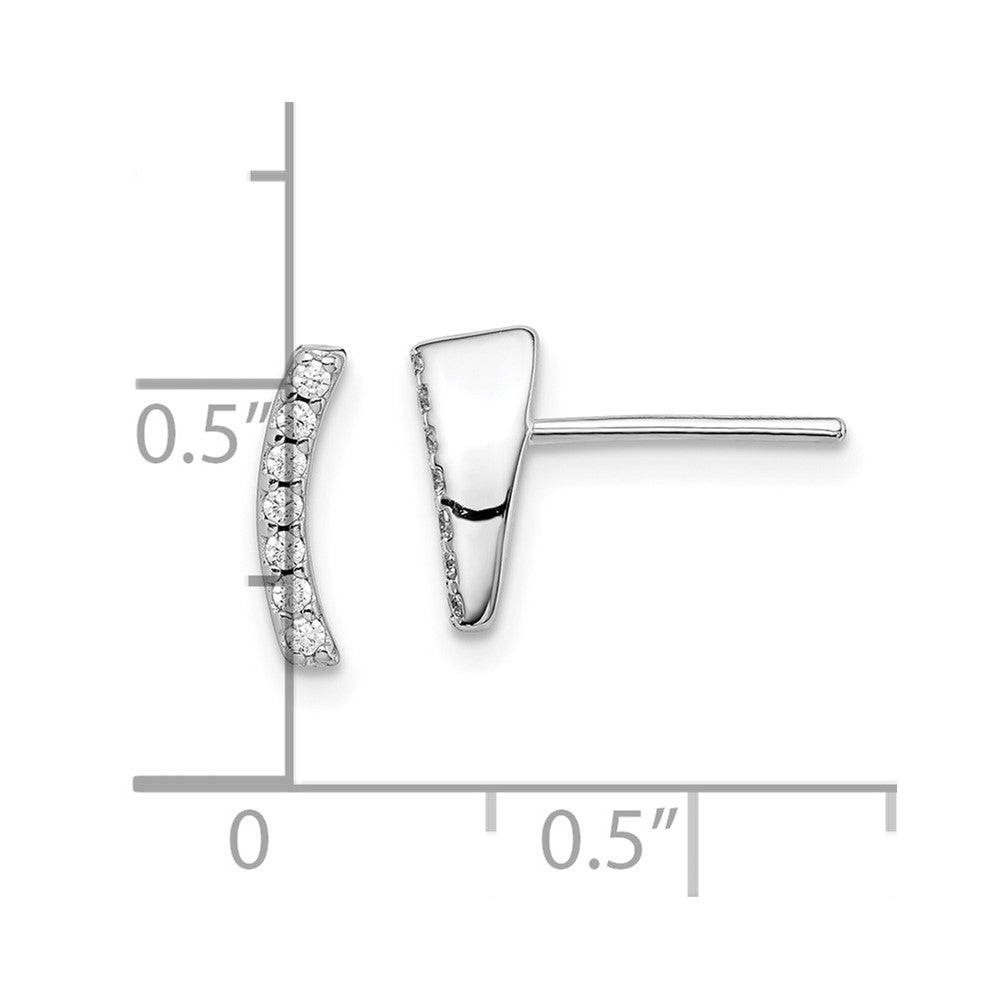 Sterling Silver Rhodium-Plated Polished Cz Curved Wedge Post Earrings