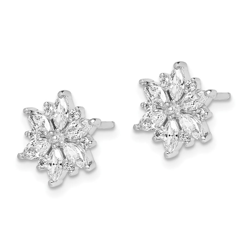 Sterling Silver Rhodium-Plated Polished Cz Snowflake Post Earrings