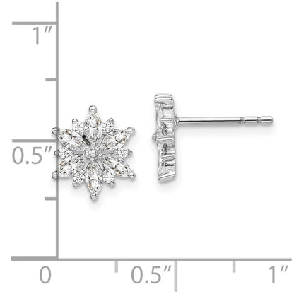 Sterling Silver Rhodium-Plated Polished Cz Snowflake Post Earrings