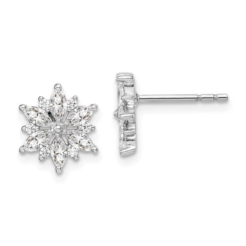 Sterling Silver Rhodium-Plated Polished Cz Snowflake Post Earrings