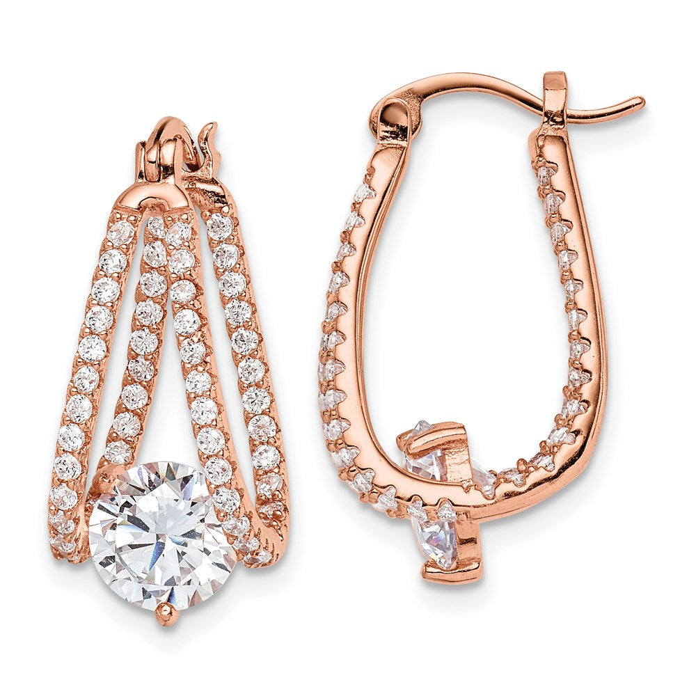 Sterling Silver Rose-Tone Cz Hoop Earrings