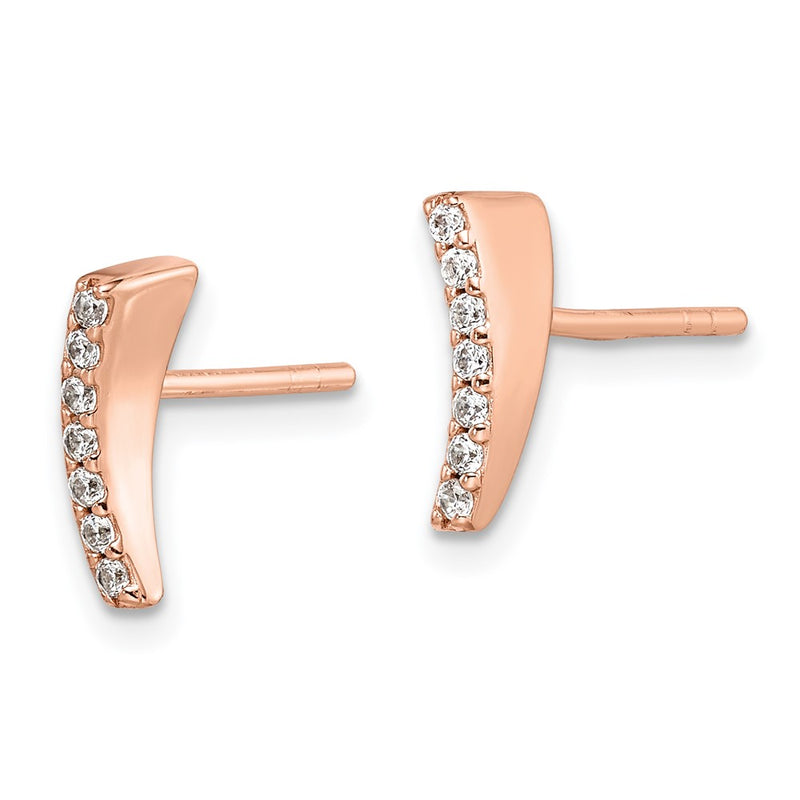 Sterling Silver Rose-Tone Polished Cz Curved Wedge Post Earrings