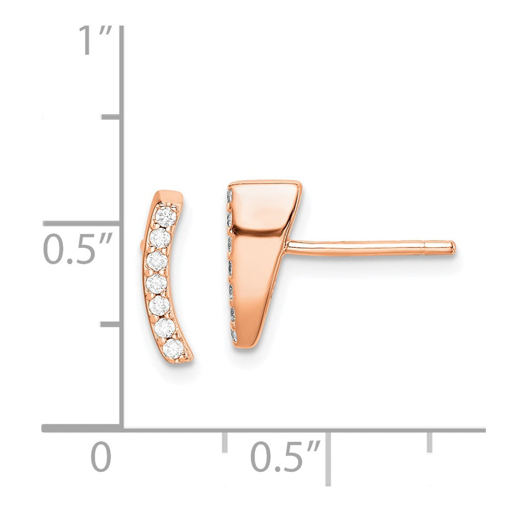 Sterling Silver Rose-Tone Polished Cz Curved Wedge Post Earrings