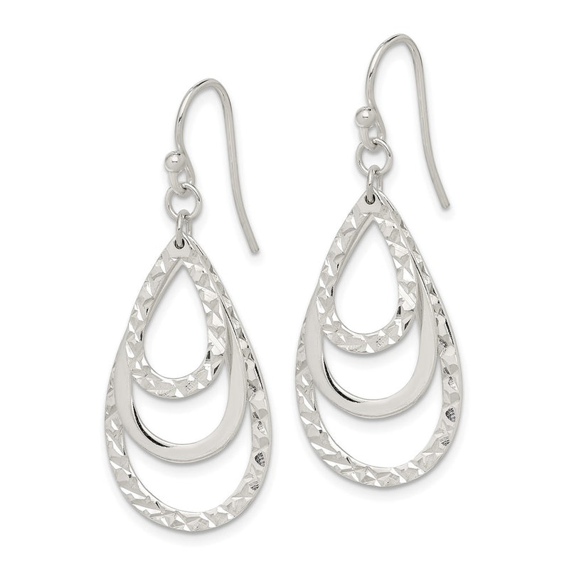Sterling Silver Polished & Diamond-Cut Triple Teardrop Dangle Earrings