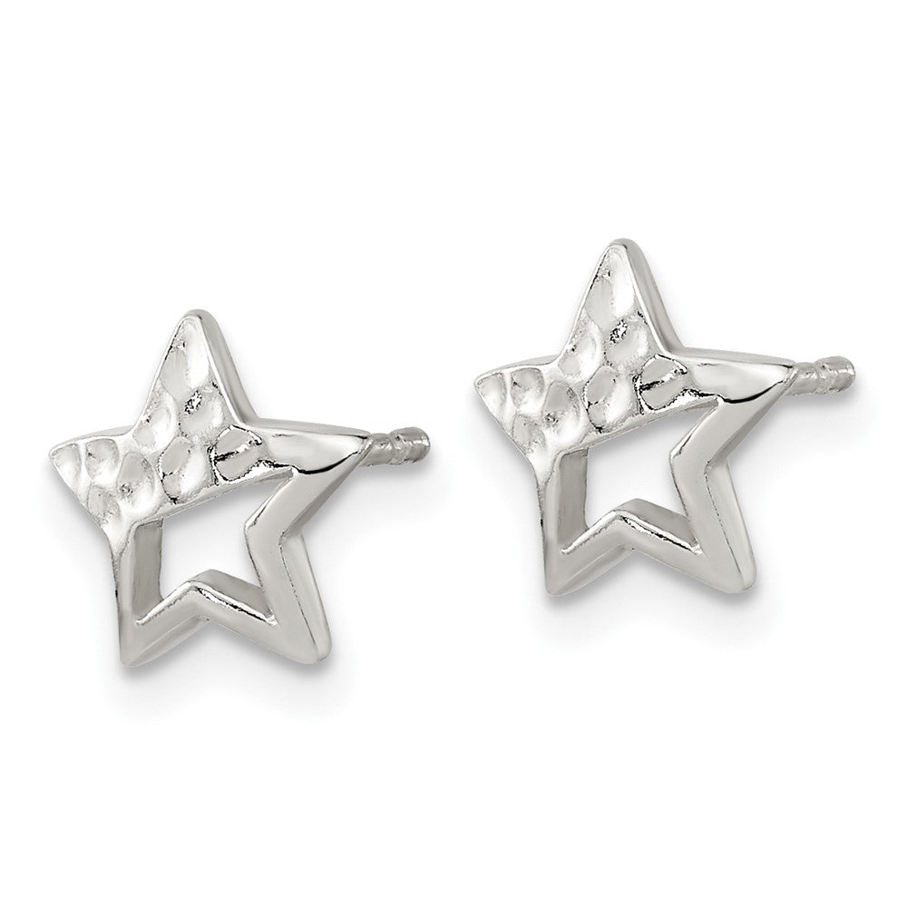Sterling Silver Hammered Star Post Earrings