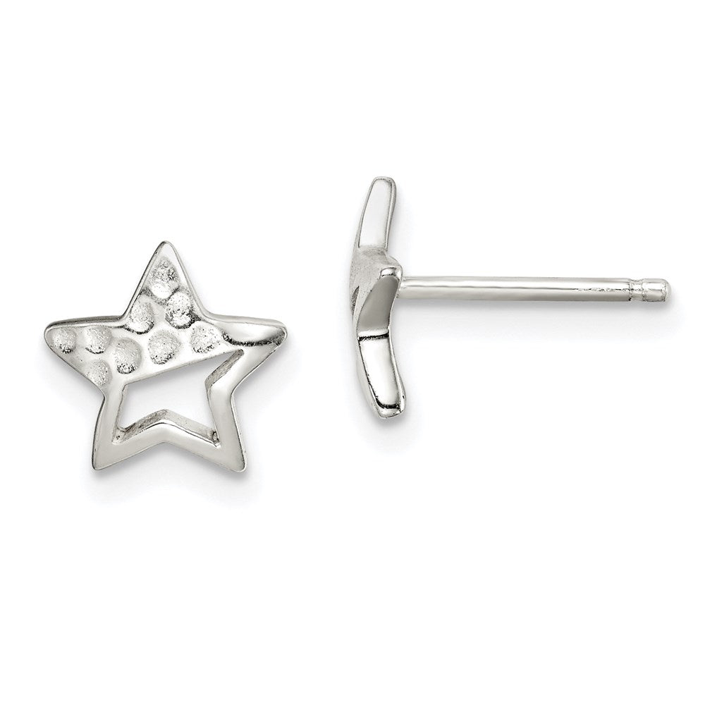 Sterling Silver Hammered Star Post Earrings