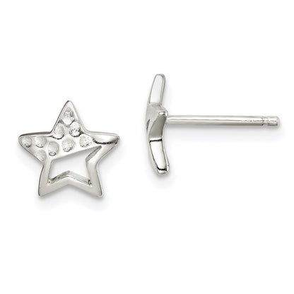 Sterling Silver Hammered Star Post Earrings