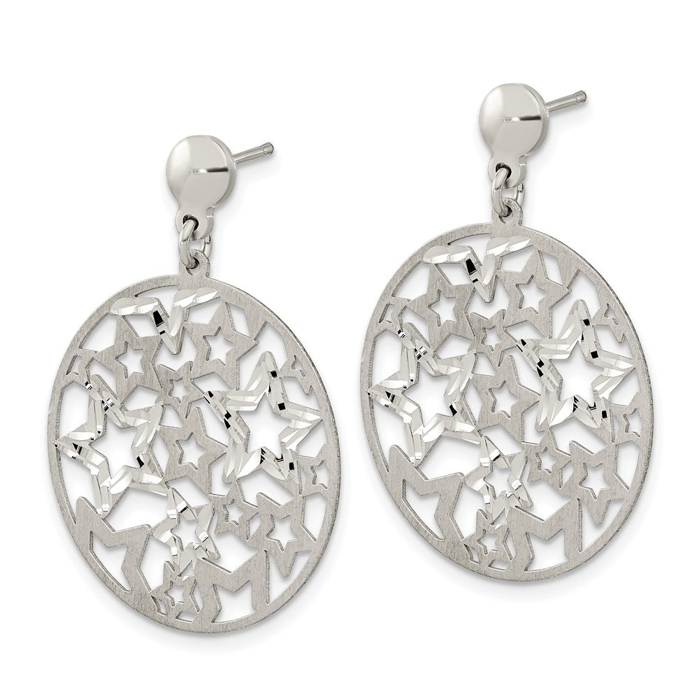 Sterling Silver Brushed Star Dangle Earrings