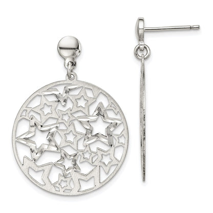 Sterling Silver Brushed Star Dangle Earrings