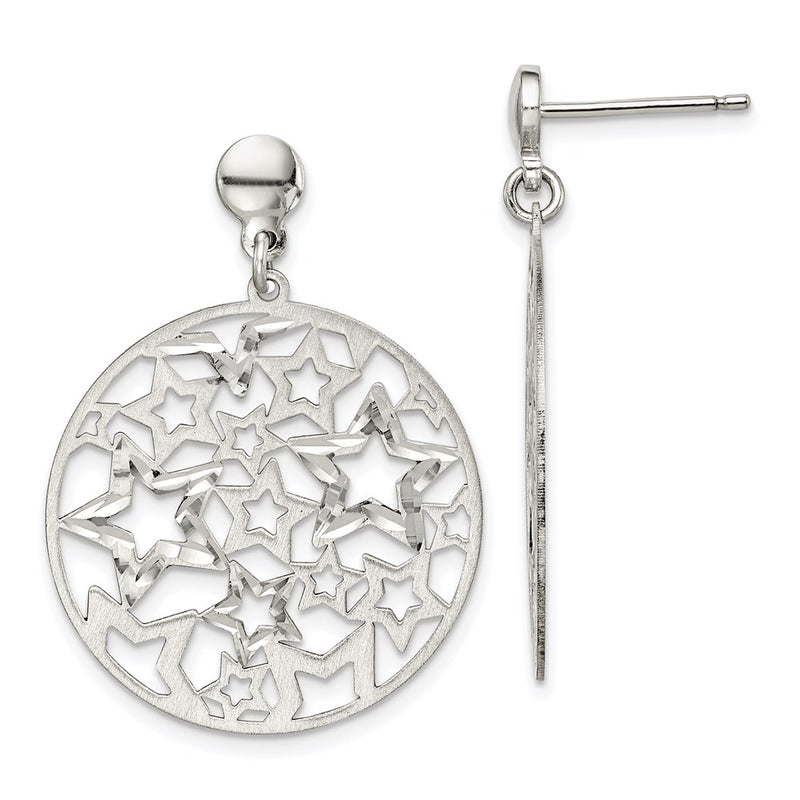 Sterling Silver Brushed Star Dangle Earrings