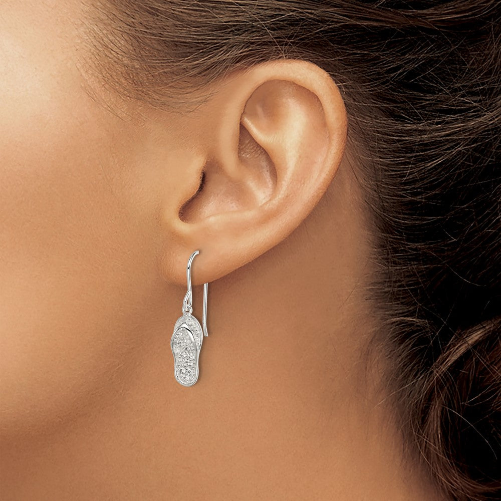 Sterling Silver Cz Flip-Flop Dangle Earrings