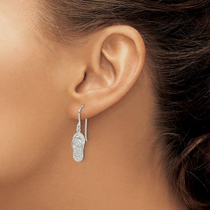 Sterling Silver Cz Flip-Flop Dangle Earrings