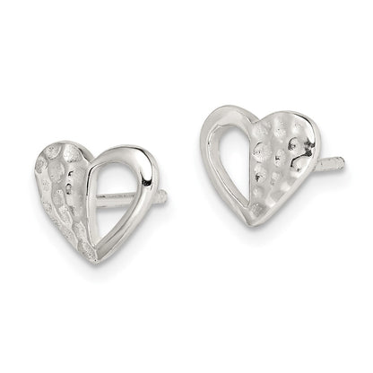 Sterling Silver Hammered Heart Post Earrings