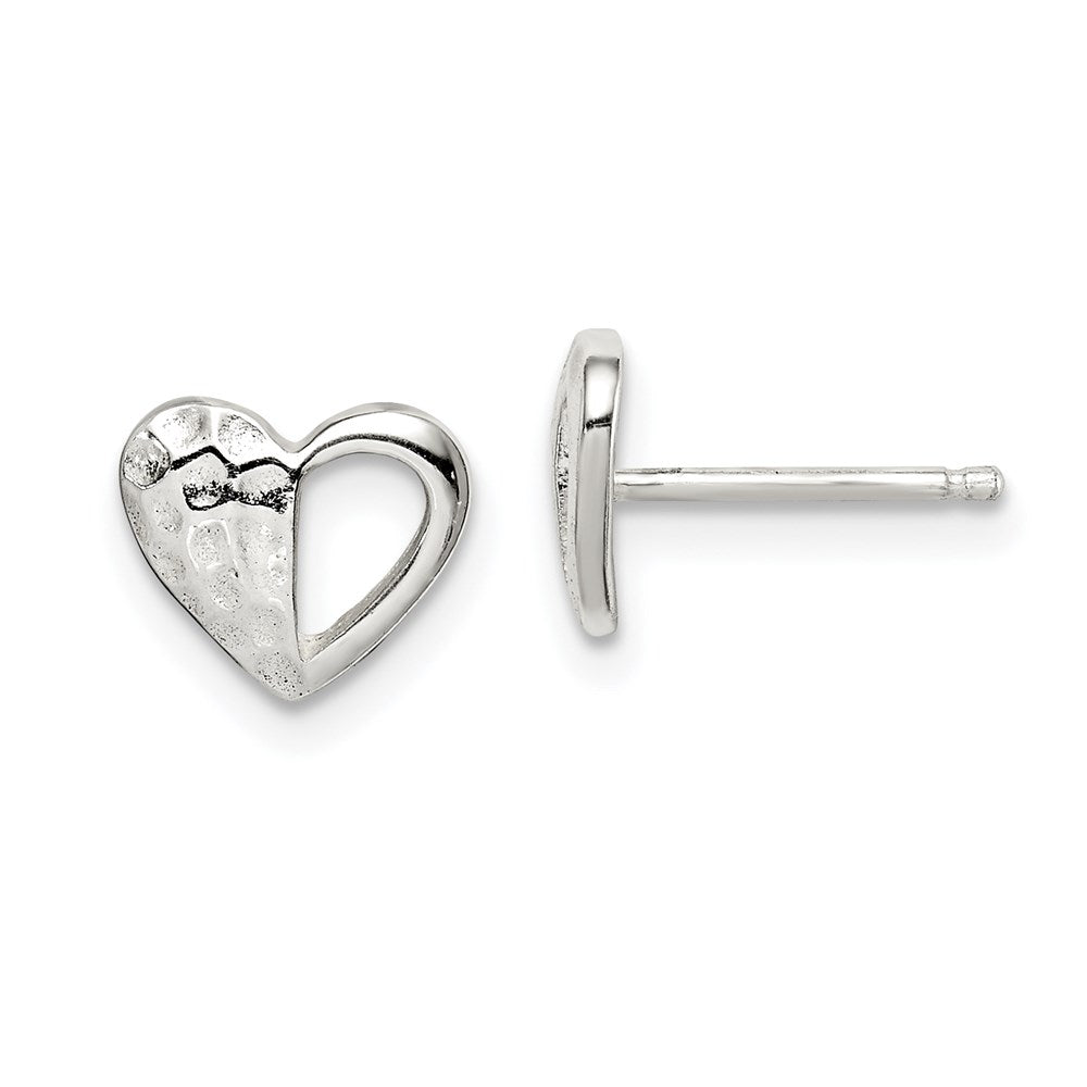 Sterling Silver Hammered Heart Post Earrings