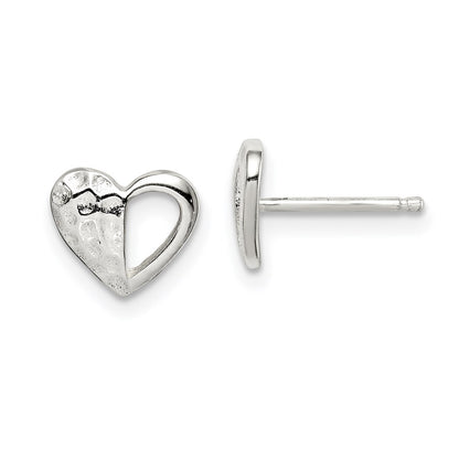 Sterling Silver Hammered Heart Post Earrings