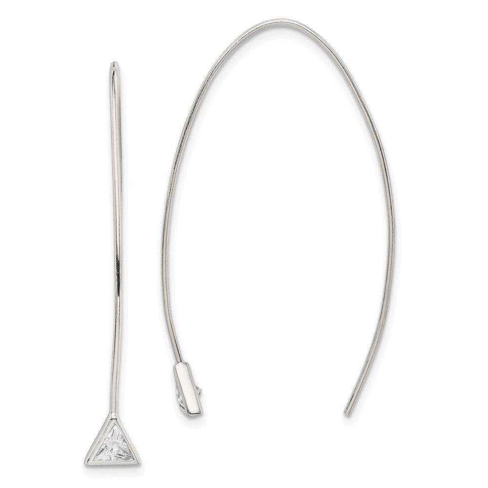 Sterling Silver Triangle Cz Threader Earrings