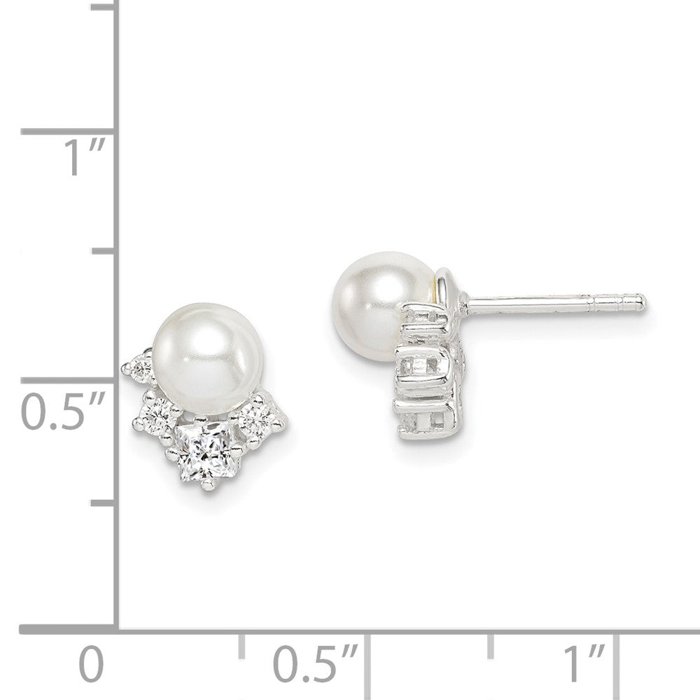 Sterling Silver Cz And Glass Pearl Post Earrings