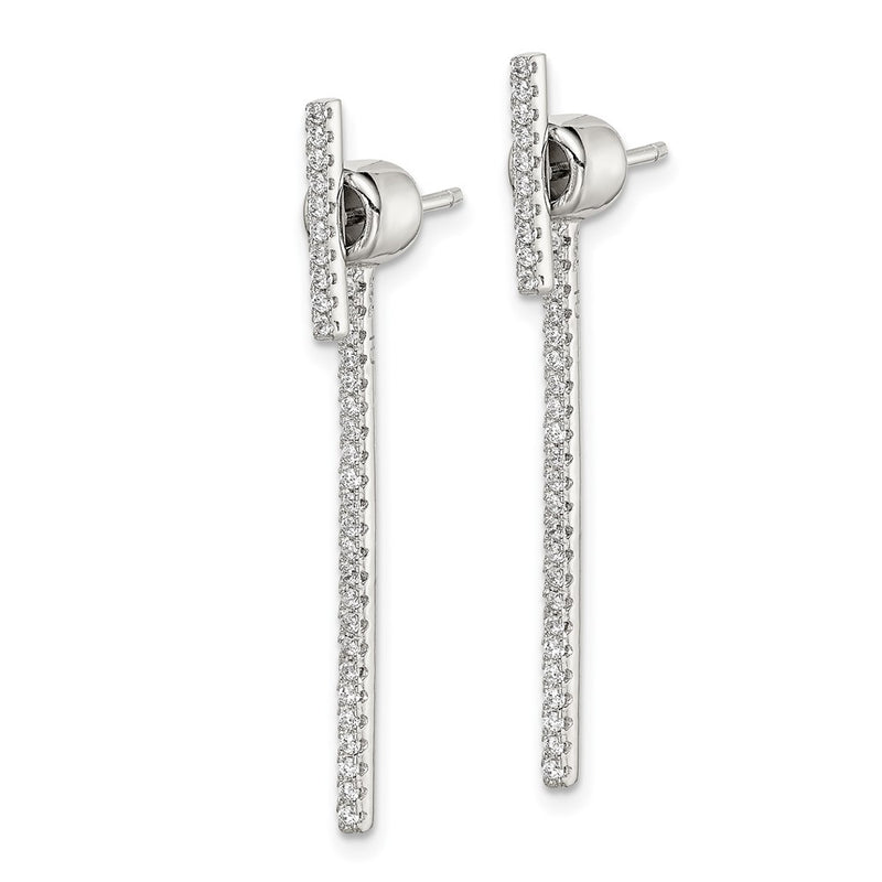 Sterling Silver Cz Bar Front And Back Earrings