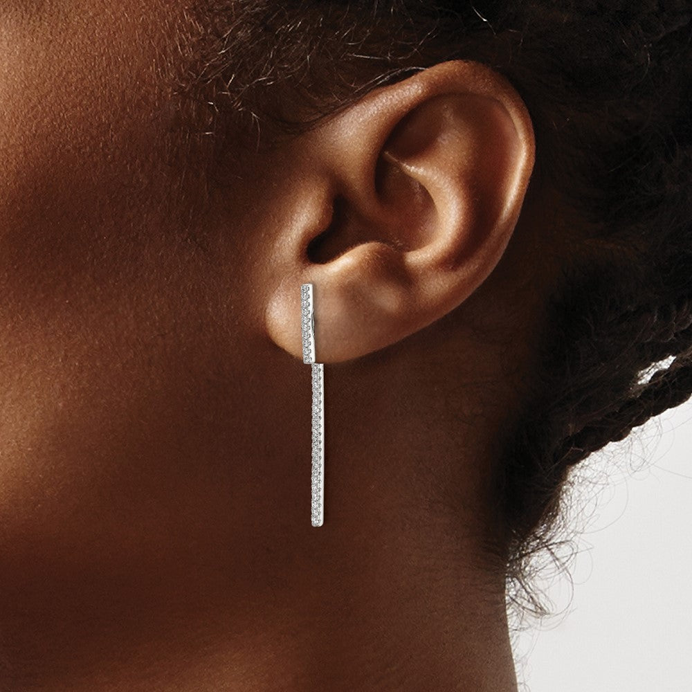 Sterling Silver Cz Bar Front And Back Earrings
