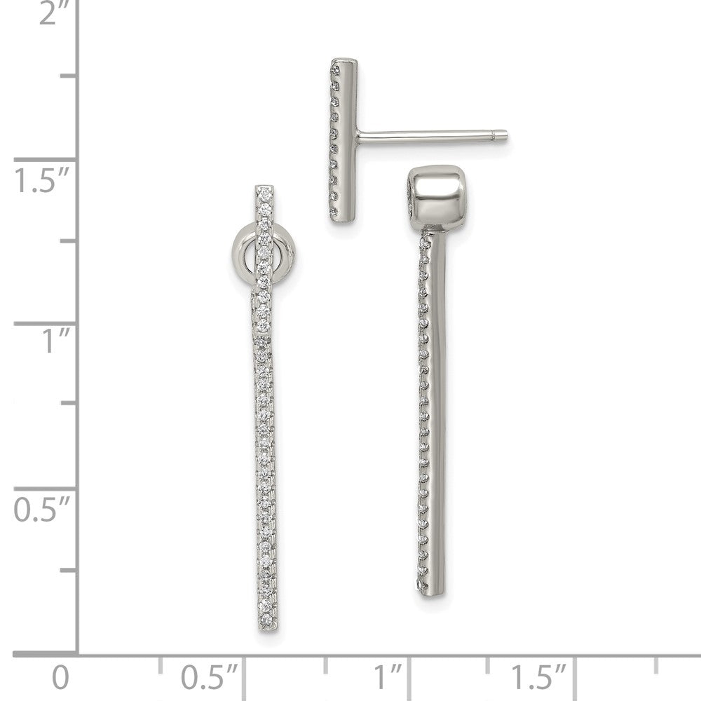 Sterling Silver Cz Bar Front And Back Earrings