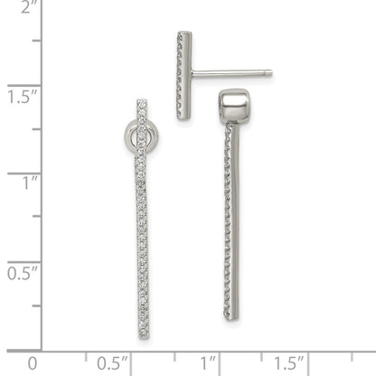 Sterling Silver Cz Bar Front And Back Earrings