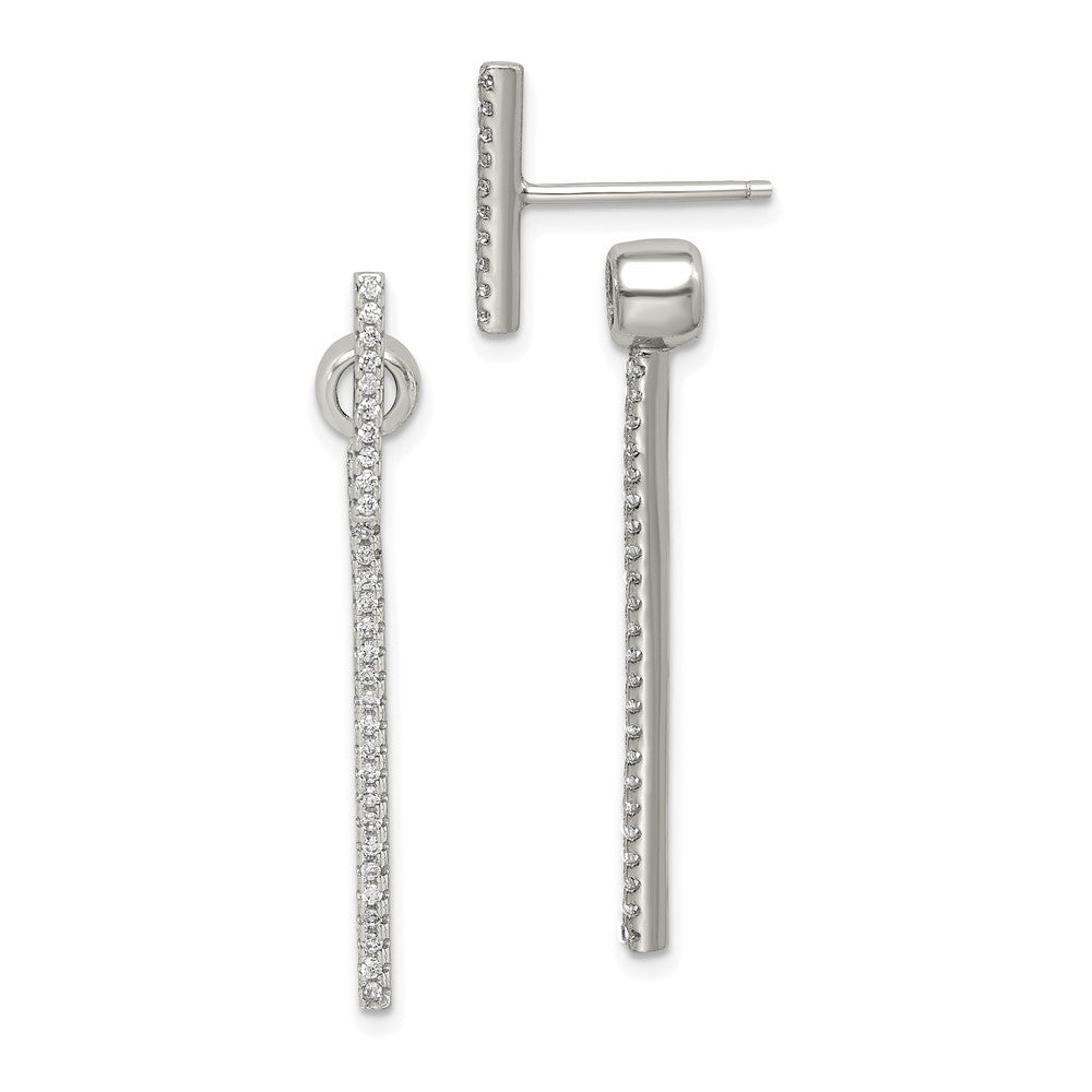 Sterling Silver Cz Bar Front And Back Earrings