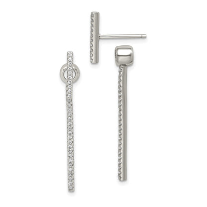 Sterling Silver Cz Bar Front And Back Earrings