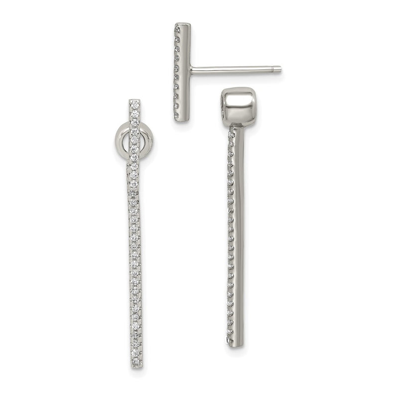 Sterling Silver Cz Bar Front And Back Earrings