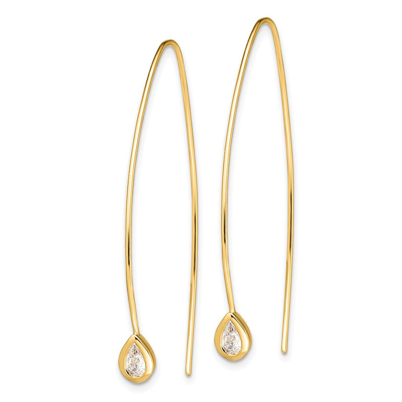 Ss/Gold Plated Sterling Silver Gold-Tone Cz Threader Earrings