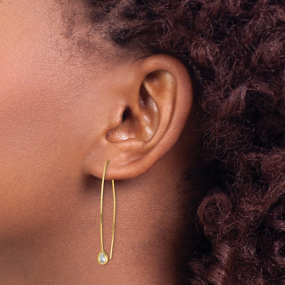 Ss/Gold Plated Sterling Silver Gold-Tone Cz Threader Earrings