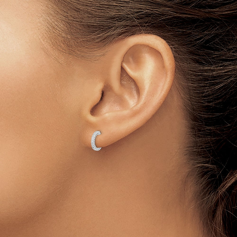 Sterling Silver Rhodium-Plated In/Out Cz Hoop Post Earrings