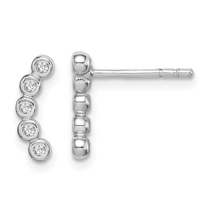 Sterling Silver Rhodium-Plated Polished Five Cz Curved Post Earrings