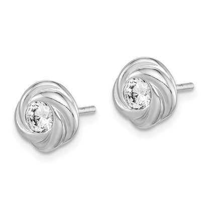 Sterling Silver Rhodium Plated Cz Knot Post Earrings