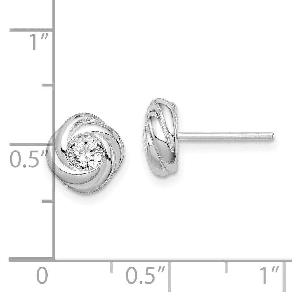 Sterling Silver Rhodium Plated Cz Knot Post Earrings