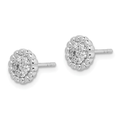 Sterling Silver Rhodium Plated Cz Post Earrings