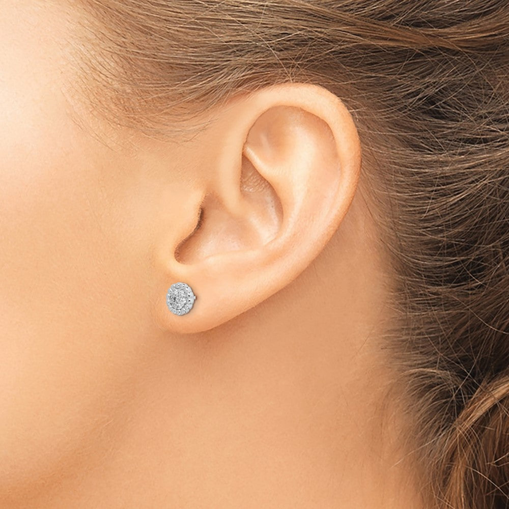 Sterling Silver Rhodium Plated Cz Post Earrings