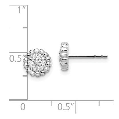 Sterling Silver Rhodium Plated Cz Post Earrings