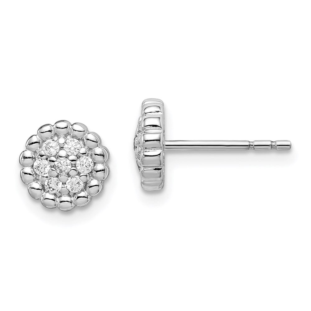 Sterling Silver Rhodium Plated Cz Post Earrings