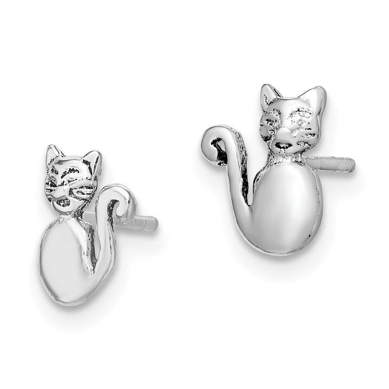 Sterling Silver Rhodium-Plated Cat Post Earrings
