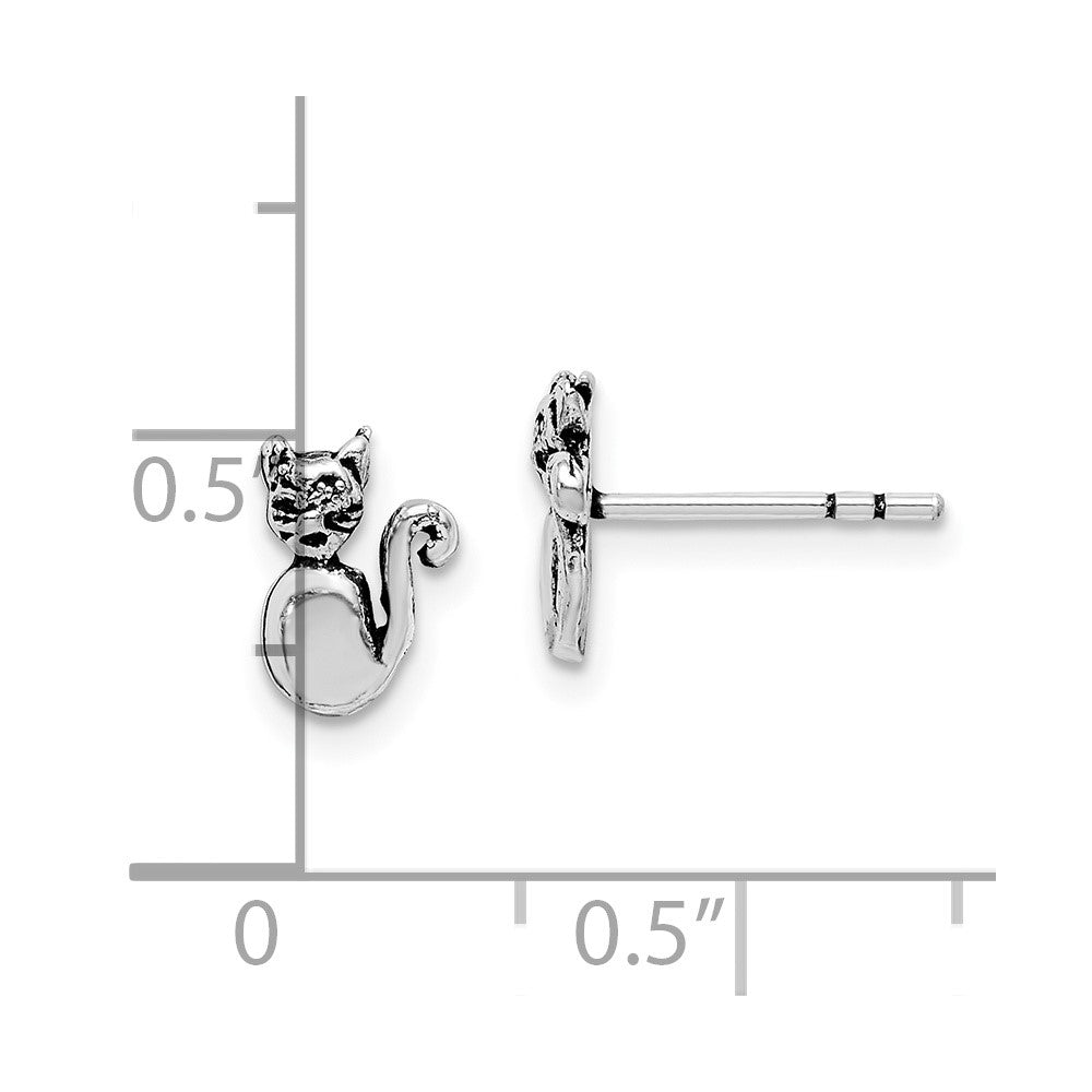 Sterling Silver Rhodium-Plated Cat Post Earrings
