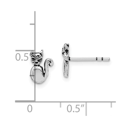 Sterling Silver Rhodium-Plated Cat Post Earrings